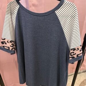 Amazon Blue and Pink Leopard Sleeve Tee